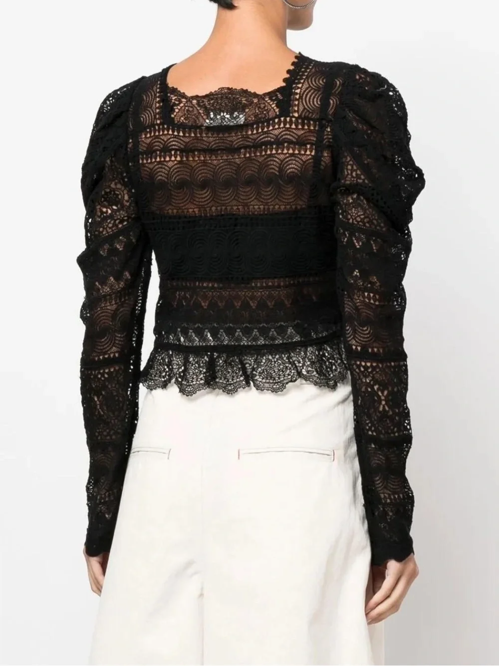 NWT Ulla Johnson Women's Black Eloise Puff Sleeve Lace Silk Blouse $650